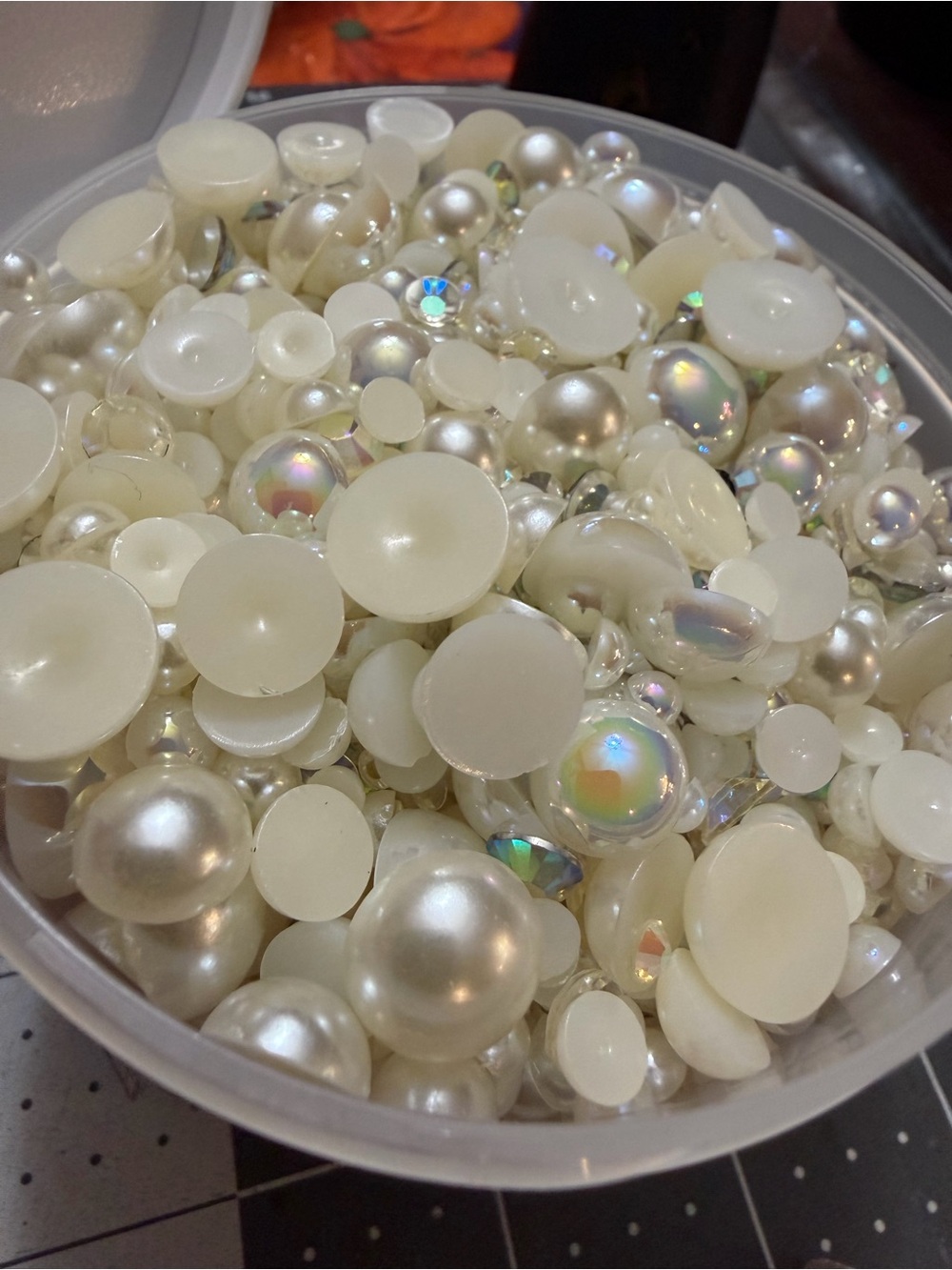 Mixed Pearl and Iridescent Flatback Embellishments - Pearl White